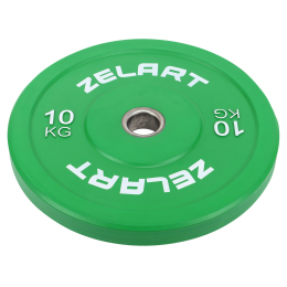 Блины (диски) бамперные для кроссфита резиновые d-52мм Zelart TA-7797-10 10кг зеленый
