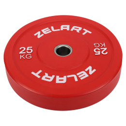 Блины (диски) бамперные для кроссфита резиновые d-52мм Zelart TA-7797-25 25кг красный