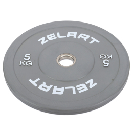 Блины (диски) бамперные для кроссфита резиновые d-52мм Zelart TA-7797-5 5кг серый