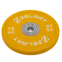 Блины (диски) бамперные для кроссфита резиновые d-52мм Zelart TA-7798-15 15кг желтый