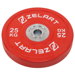 Блины (диски) бамперные для кроссфита резиновые d-52мм Zelart TA-7798-25 25кг красный