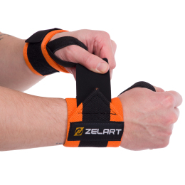 Бинти кистьові для жиму Zelart TA-7807 2шт розмір 7,5x30см чорний-помаранчевий