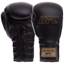 Перчатки боксерские кожаные на шнуровке UFC PRO Prem Lace Up UHK-75044 12унций черный