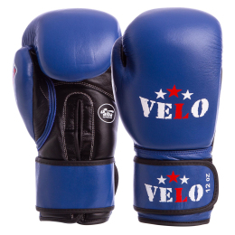 Перчатки боксерские кожаные профессиональные AIBA VELO 2081 10-12унций синий