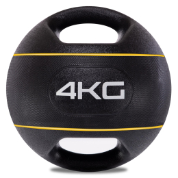 М'яч медичний медбол із двома ручками Zelart TA-7827-4 вага-4кг d-25см чорний-жовтий