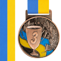 Медаль спортивная с лентой SP-Sport UKRAINE с украинской символикой C-6834 ø5см золото, серебро, бронза