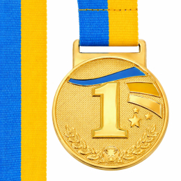 Медаль спортивна зі стрічкою SP-Sport UKRAINE з українською символікою C-6837 ø5см золото, срібло, бронза