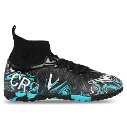 Сороконіжки футбольні дитячі підліткові з носком SP-Sport W2501-2 розмір 35-39 чорний-блакитний